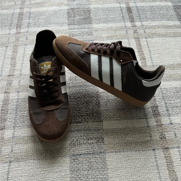 Adidas Samba Chocolate Brown Suede and White Leather - Picture 2 of 9